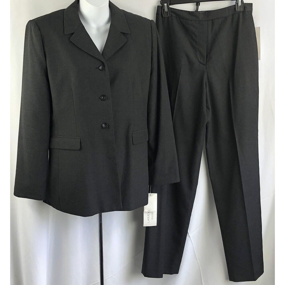 NWT Larry Lavine 2pc Blazer Jacket & Slacks Suit 8/10 Charcoal 28"W 30"In Career